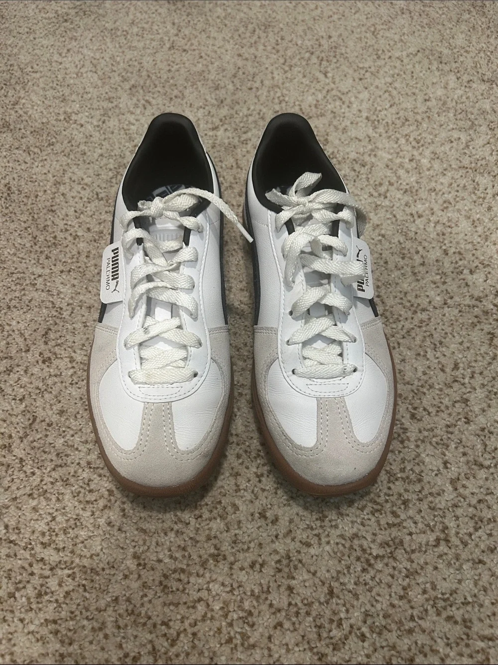 Puma White and Tan Low-Top Sneakers